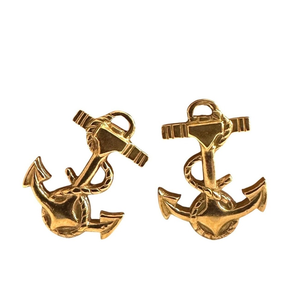 VTG US Navy Anchor Pins 1/20 10K Gold Filled HLP Pair Anchor Nautical 60s 70s